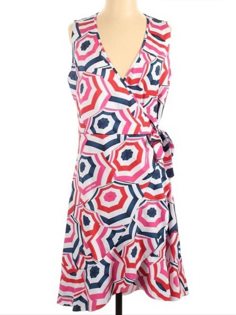 Lands End Wrap Swim Dress 2X Plus Colorful Logo Vacation Ruffle Tummy Control